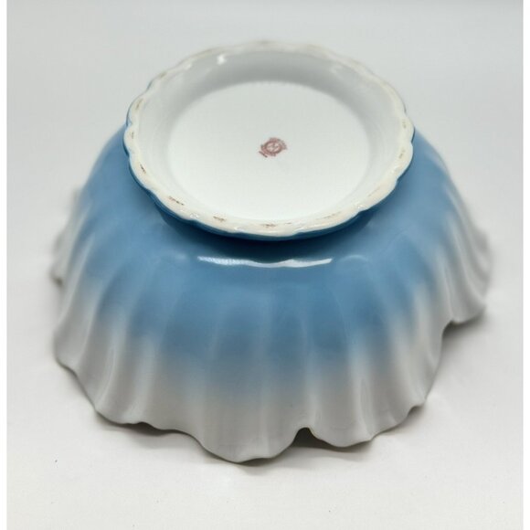 Noritake Hand Painted Ruffle Floral Flower Blue Good Porcelain Footed Bowl Japan - Picture 6 of 7